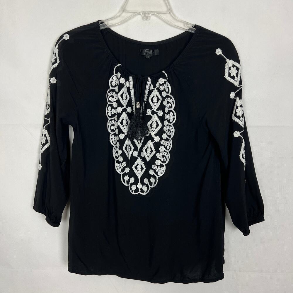 Earl Jeans Embroidered Sequin Top Womens Small Boho Peasant Fairygoth Flowy